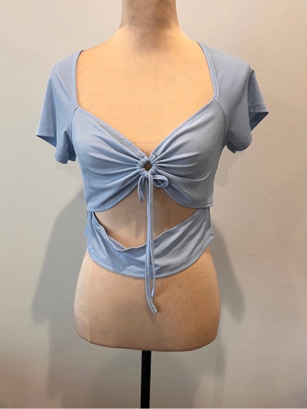 3/$11 Light Blue Ruched Cutout Crop Top